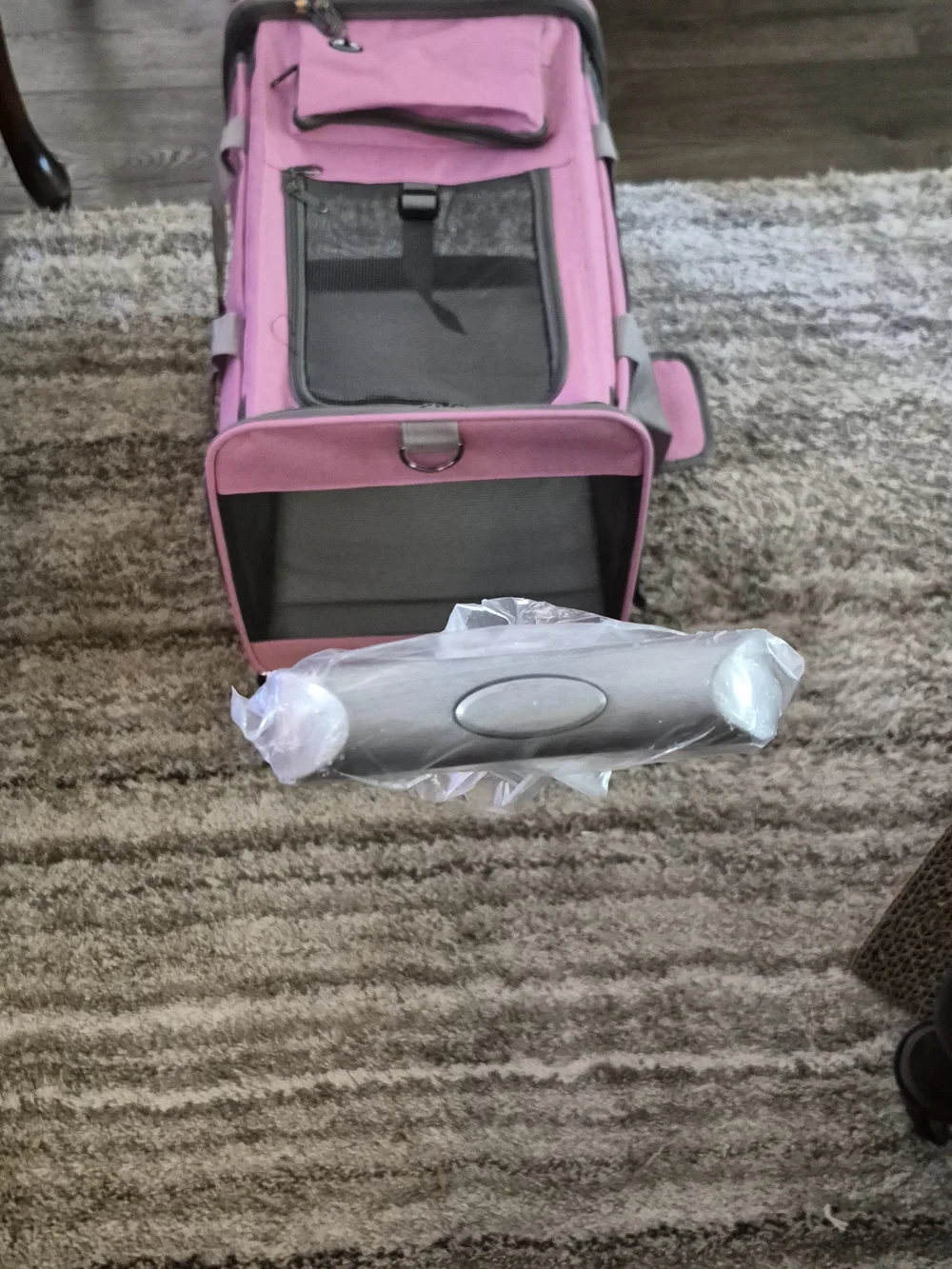 Pink Rolling Small Pet Carrier with Mesh Ventilation and Telescoping Handle